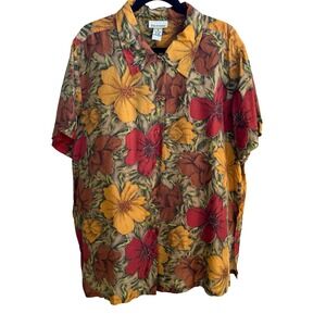 The Avenue 100% Silk Floral Aloha Tropical Resortwear Boho Vacation Blouse 18/20